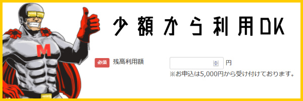 5,000円と少額から利用可能